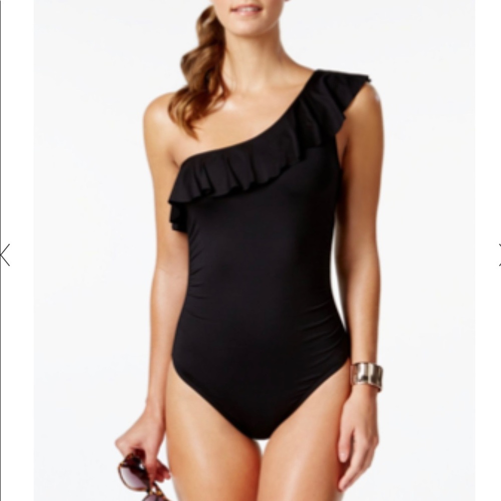La Blanca One Shoulder One Piece Swimsuit Size 6- Med. Black